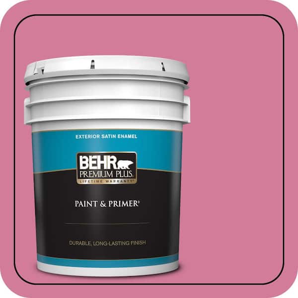 BEHR PREMIUM PLUS 5 gal. #P130-5 Little Bow Pink Satin Enamel Exterior Paint & Primer (2)