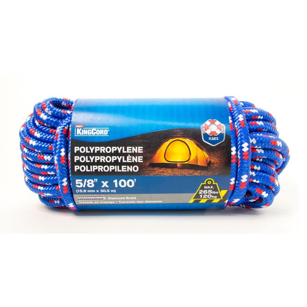 KingCord 5/8 in. x 100 ft. Diamond Braid Polypropylene Rope, Assorted Green or Blue Finish