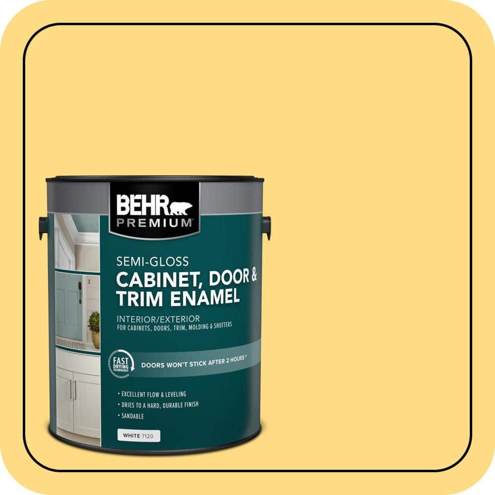 BEHR PREMIUM 1 gal. #P290-4 Spirited Yellow Semi-Gloss Enamel Interior/Exterior Cabinet, Door & Trim Paint