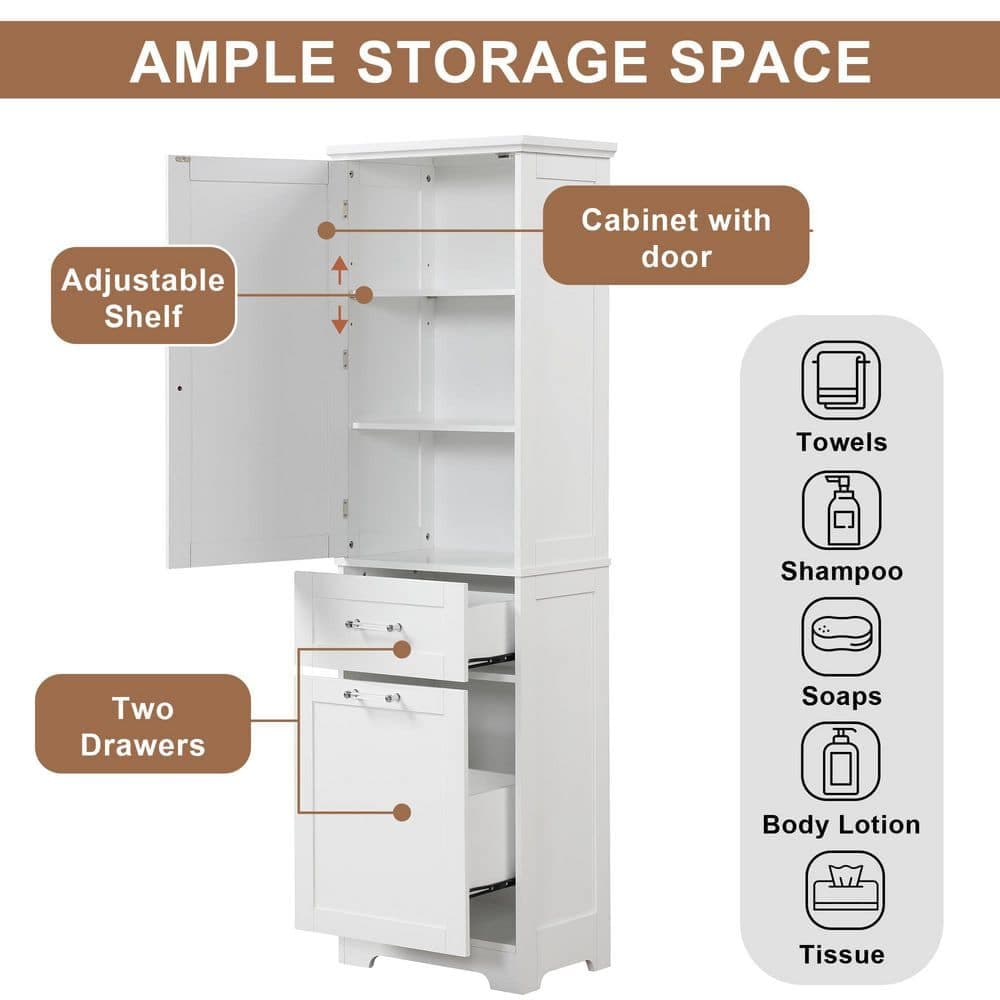 Runesay 13.5 in. W 20 in. D 68.4 in. H Wood Freestanding Storage Linen Cabinet with Two Different Size Drawers (3)