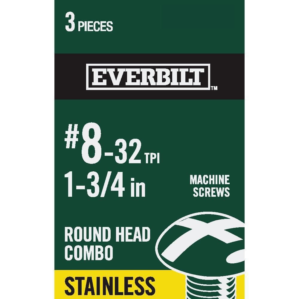 Everbilt #8-32 x 1-3/4 in. Combo Round Head Stainless Steel Machine Screw (3-Pack)