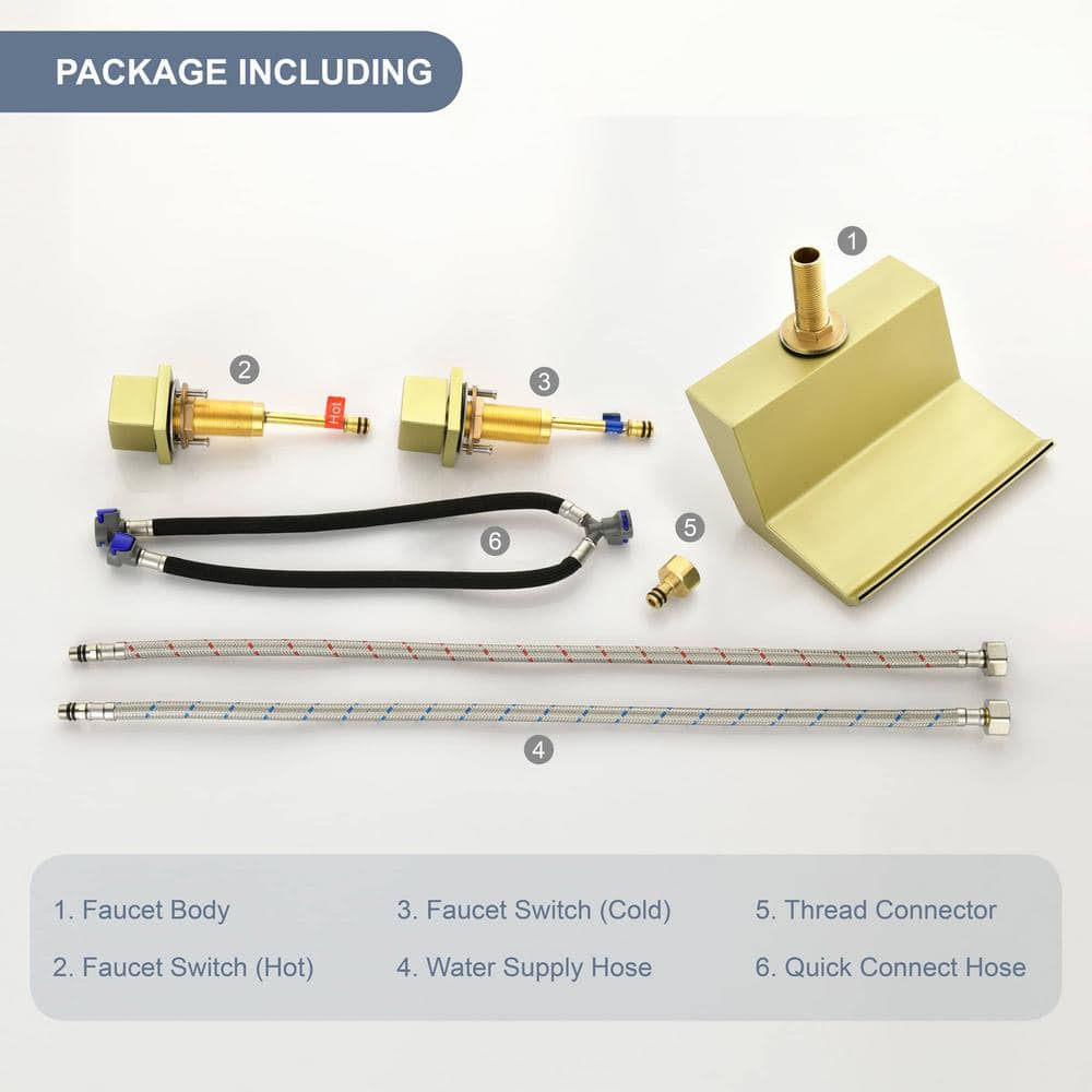FLG 2-Handle Tub Deck-Mount Roman Tub Faucet 3-Holes Brass Waterfall Tub Filler in Brushed Gold (2)