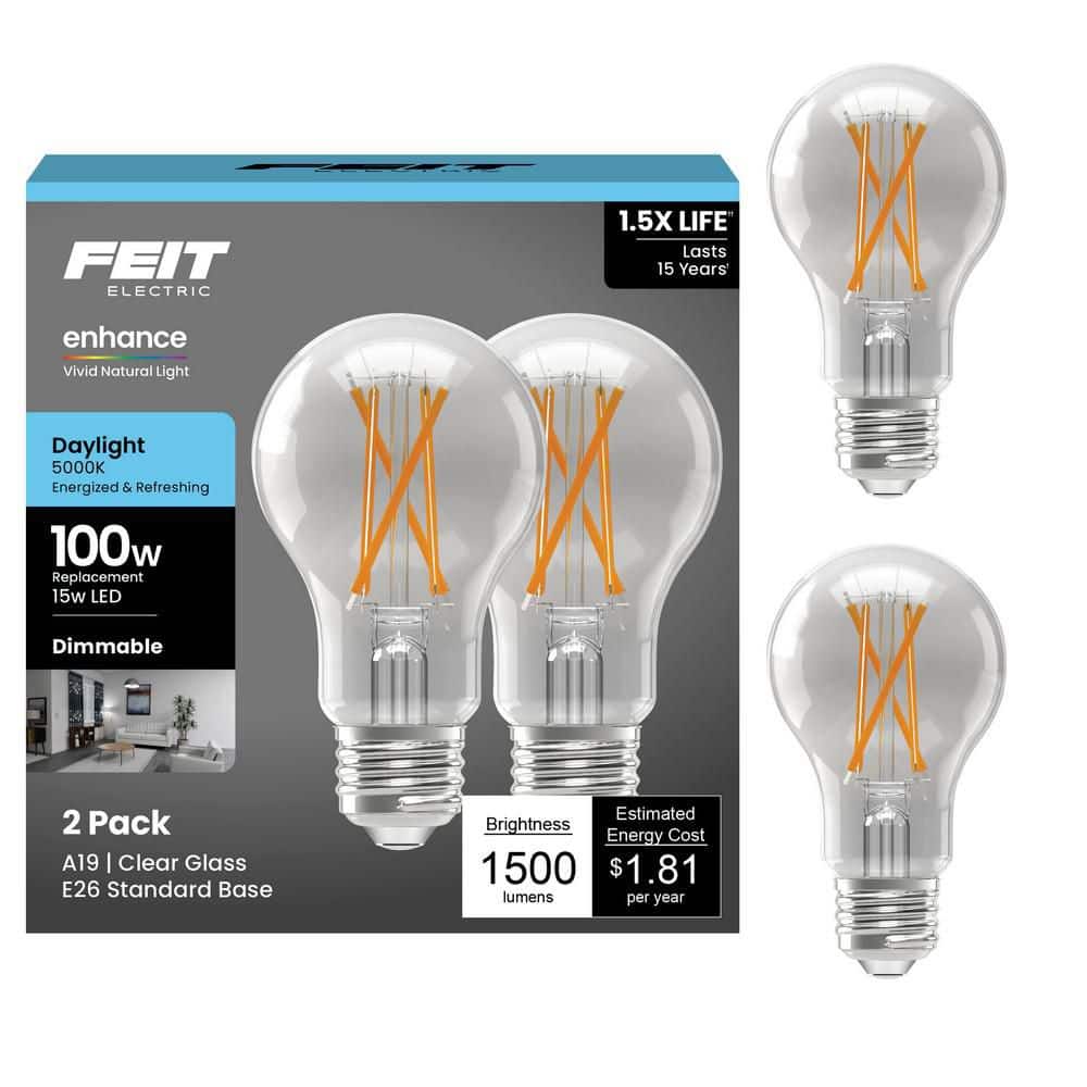 Feit Electric 100-Watt Equivalent A19 Dimmable CEC 90 Plus CRI Indoor LED Light Bulb, Daylight (2-Pack)