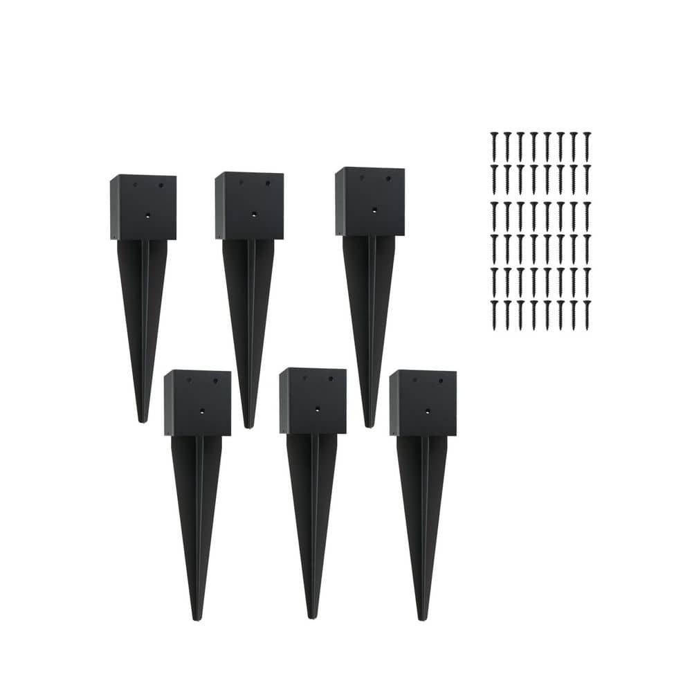 Afoxsos Metal Fence Post Anchor Ground Spike Black Powder-Coated Stable Durable Easy Install (6-Pack) (1)