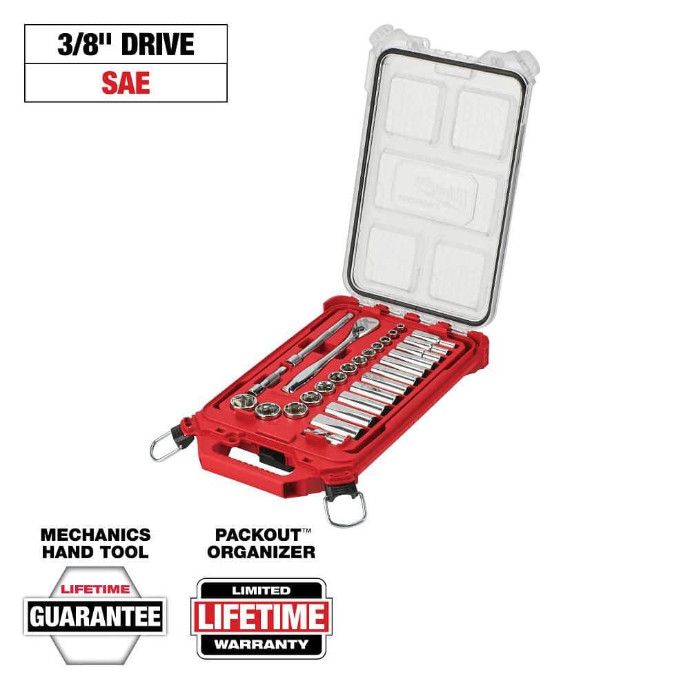 Milwaukee . and 1/4 in. Drive / Ratchet and Socket Mechanics Tool Set w/PACKOUT Case & Mounting Plate