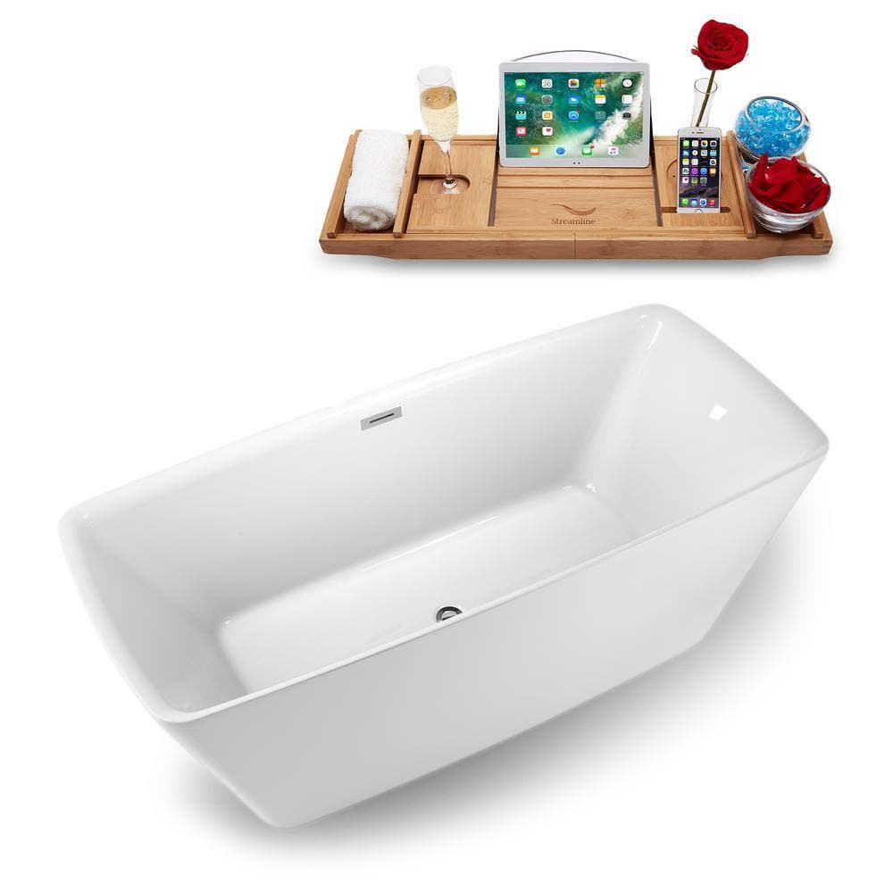 Streamline Acrylic Flatbottom Non-Whirlpool Bathtub Glossy White with Polished Chrome Drain and Overflow Cover (2)