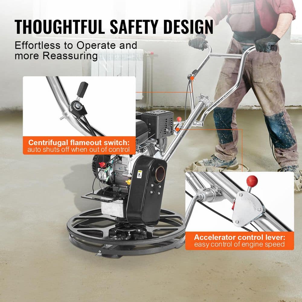SKYSHALO Power Trowel 6HP Gas-Powered Smooth Concrete Surface Finisher 55 in. x 24 in. Finishing Trowel with Rubber, Black (3)