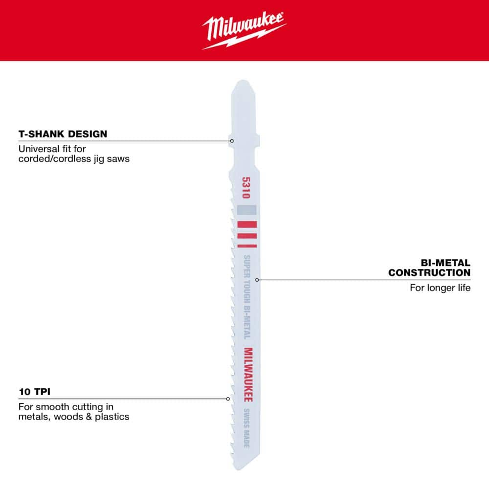 Milwaukee 10 TPI T-Shank Nail Embedded Wood Jig Saw Blade (4)