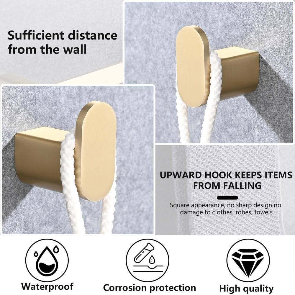 ehablix Bathroom Hardware 4-Piece Bath Hardware Set with Towel Bar, Robe Hook, Toilet Paper Holder in Gold (3)