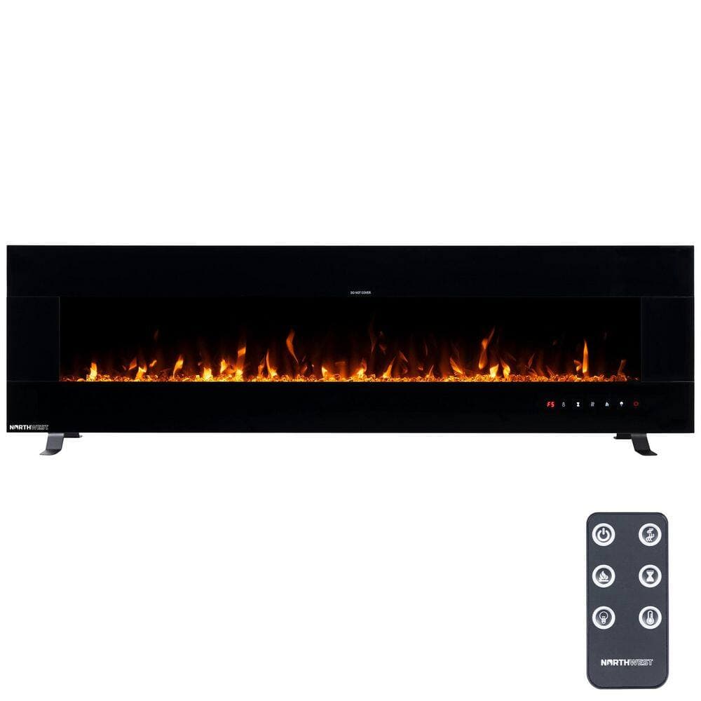 Northwest 72 in. Wall Mounted/Recessed/Freestanding Electric Fireplace with Bluetooth Speakers, Timer and Remote, Black (2)