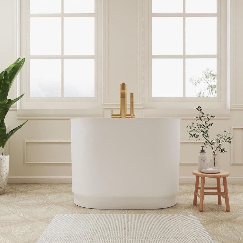 SJ STAR&JANE Verna 23 in. Solid Surface Freestanding Soaking Bathtub Stone Resin Japanese Freestanding Tub