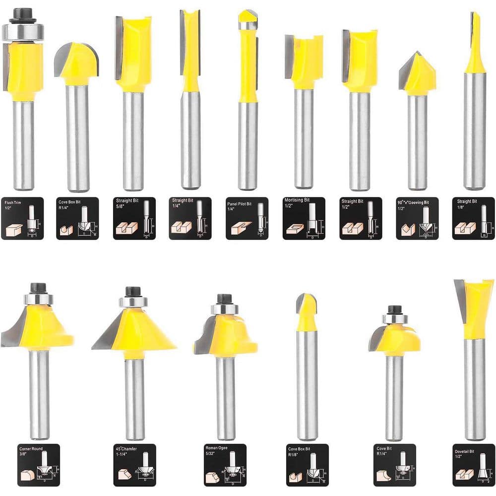 Unbranded 1/4 Inch Alloy Steel Router Bit Set Woodwork Tools with Wooden Case for Beginners and DIY Projects (15-Pack) (2)
