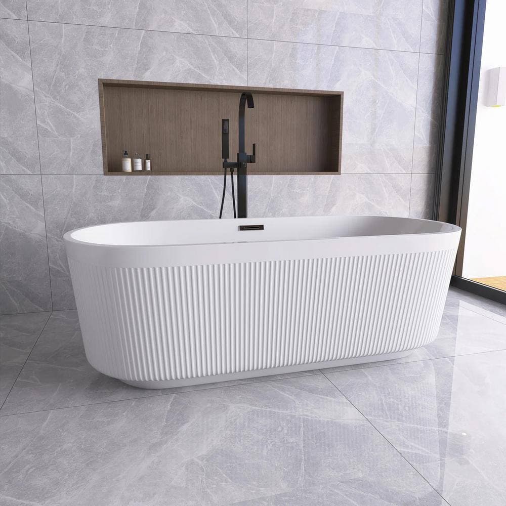 JimsMaison 67 in. x 32 in. Acrylic Freestanding Flatbottom Soaking Bathtub in Glossy White (3)