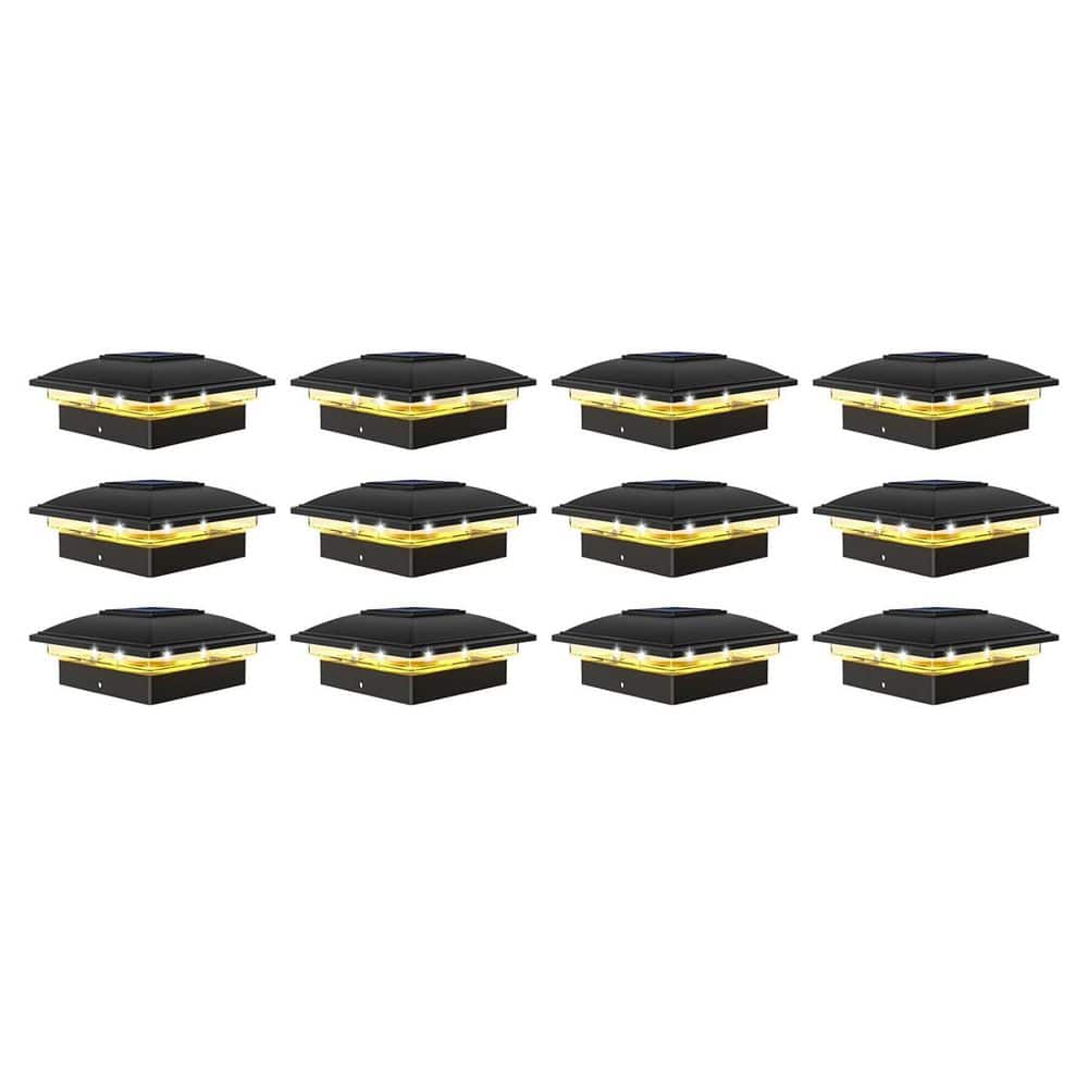Afoxsos Solar Powered Waterproof Outdoor Post Cap Lights Black Deck Light Warm Cool White 12-Pack for Garden Patio Porch (1)