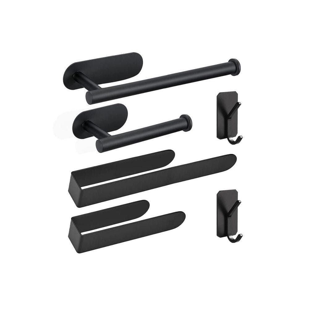 Lynzavix 6-Piece Bathroom Hardware Set with Towel Racks Hand Towel Holder Paper Towel Holder Hooks in Black (1)