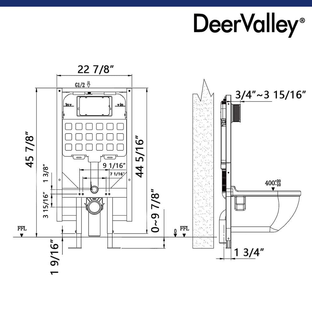 DEERVALLEY 1.1/1.6-GPF Dual Flush Concealed In-Wall Toilet Tank with Gravity Fed Technology, Carrier for Back to Wall Toilet (2)