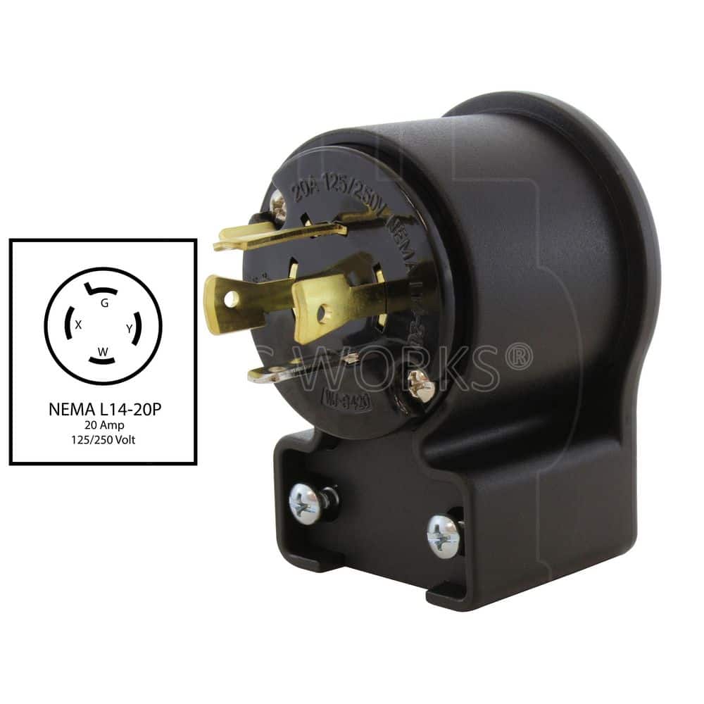AC WORKS NEMA L14-20P 20A 125/250V 4-Prong 4-Angles Locking Male Plug With UL, C-UL Approval (2)