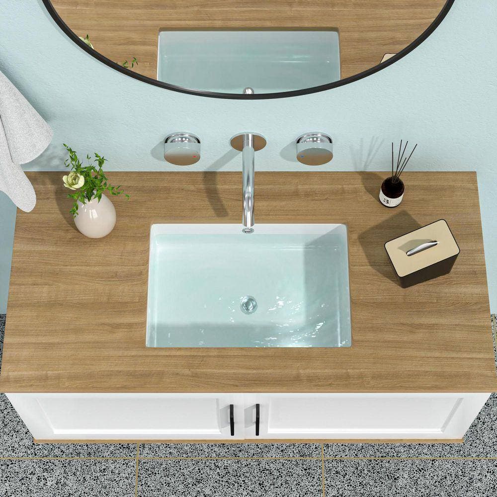 YSQCAR 19.5 in. Undermount Rectangular Bathroom Sink with Overflow Drain in White Ceramic (2)