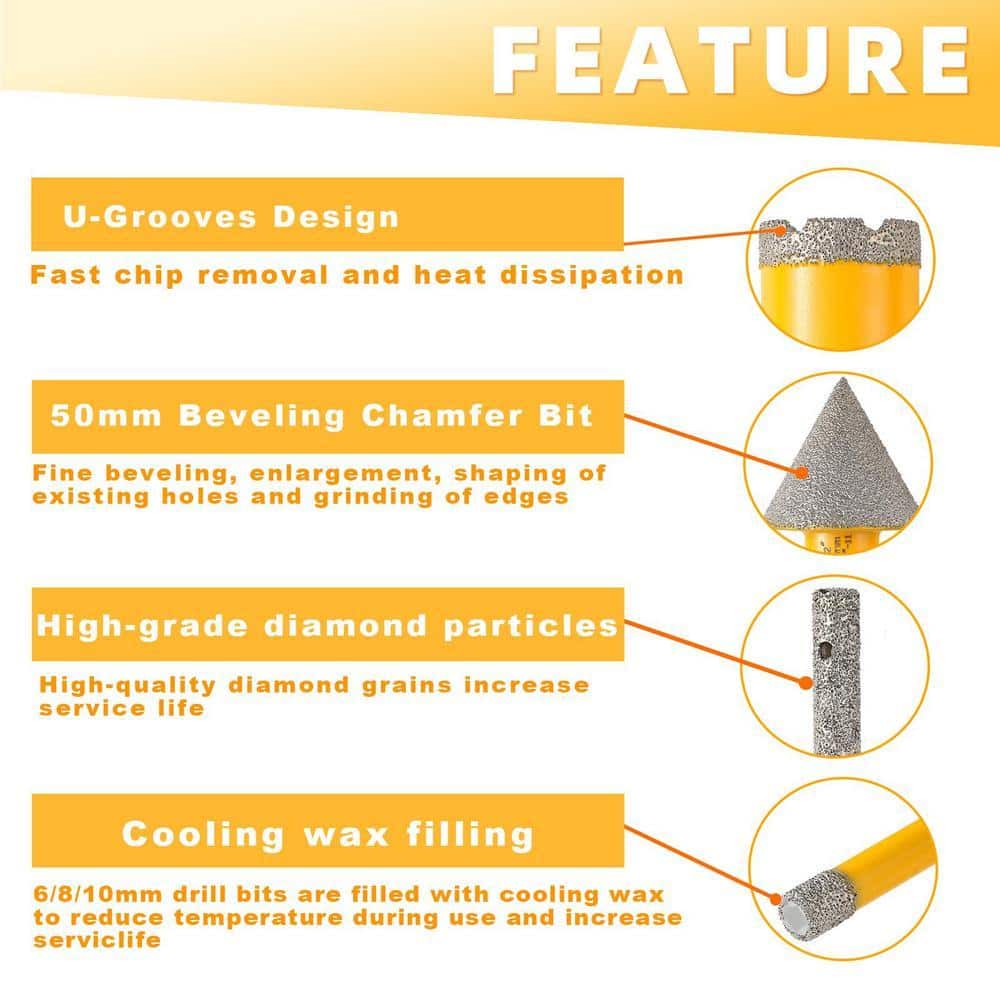 Angel Sar 13-Pieces 5/8 in.-11 Diamond Core Drill Bits Set, Vacuum Brazed Hole Saw Kit for Marble Ceramic Porcelain Tile Tools Kit (3)