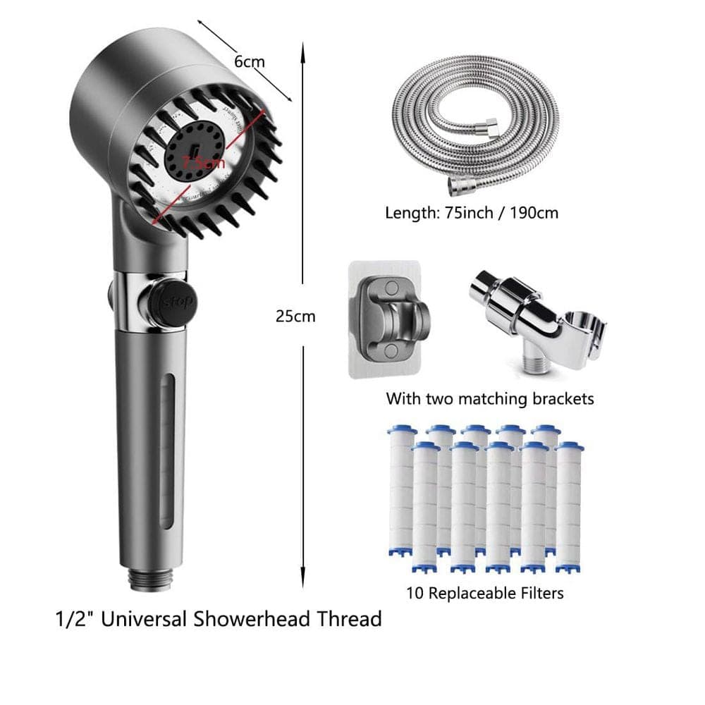 Wudkey 1-Piece 3-Spray Modes Filtered Handheld Shower Head with 75 in. Stainless Hose, 2 Brackets and 10 Replaceable Filters (2)