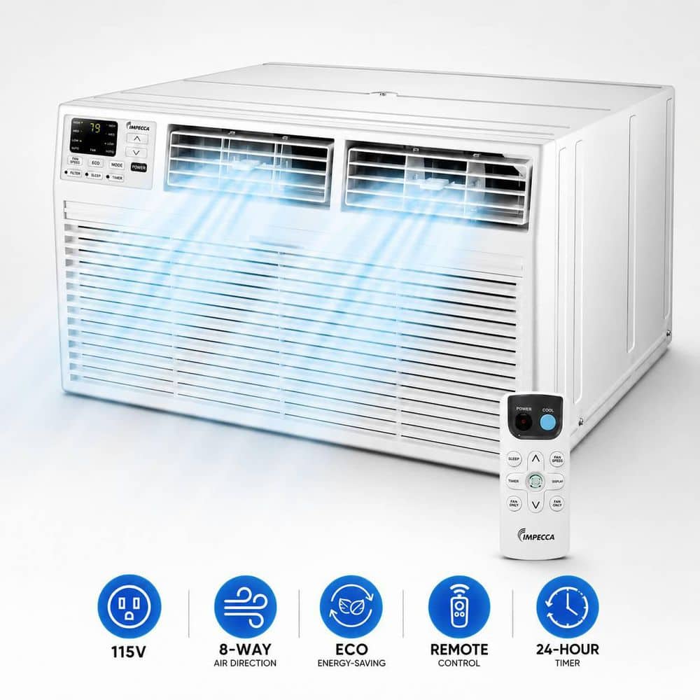 Impecca 12,000/11,700 BTU 230/208 Volts Through The Wall Air Conditioner Cools 550 Sq. Ft. in White