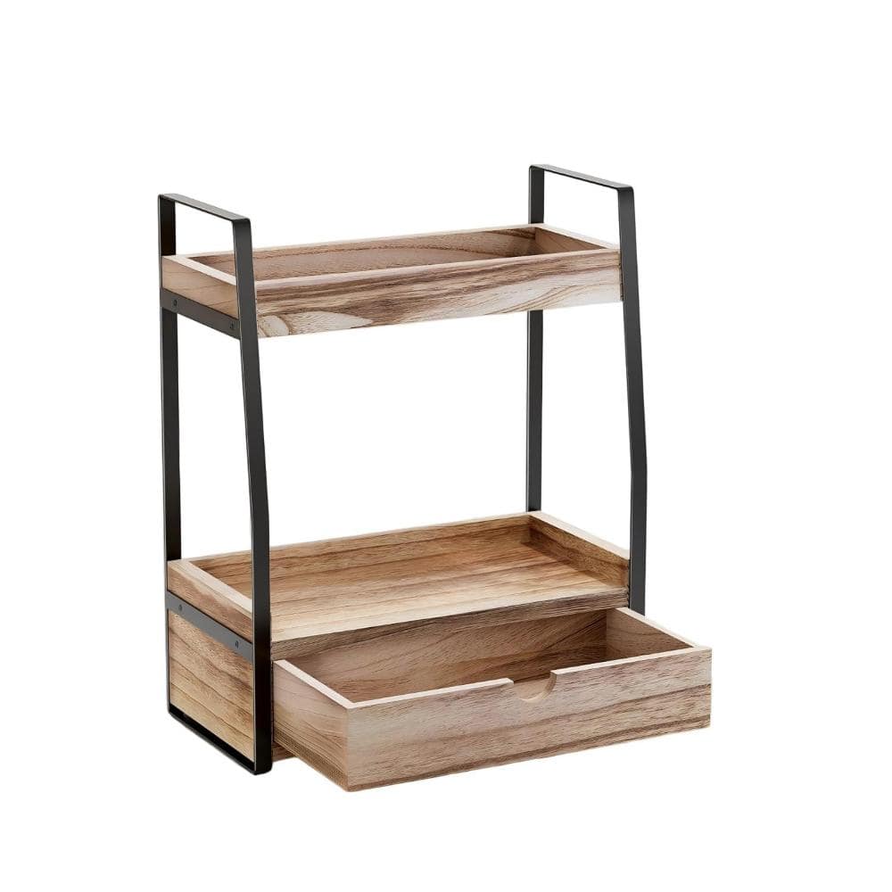 Whatseaso 13.1 in. W 15.7 in. H x 6.8 in. D 2-Tier Bathroom Sink Organizer Countertop, Vanity, Counter Shelf in Brown (1)