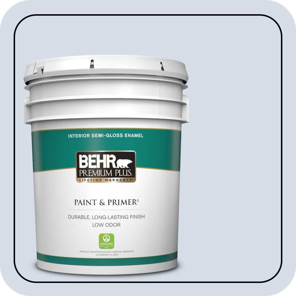 BEHR PREMIUM PLUS 5 gal. #590E-2 Snow Ballet Semi-Gloss Enamel Low Odor Interior Paint & Primer