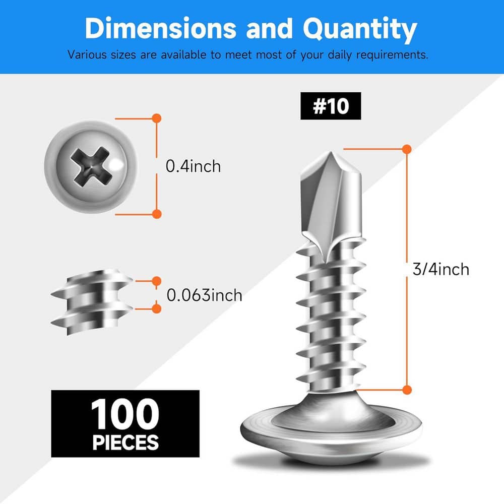 MarySino #10 x 3/4 in. 410 Stainless Steel Phillips Truss Head Self Drilling Sheet Metal Screw (100-Pack) (2)