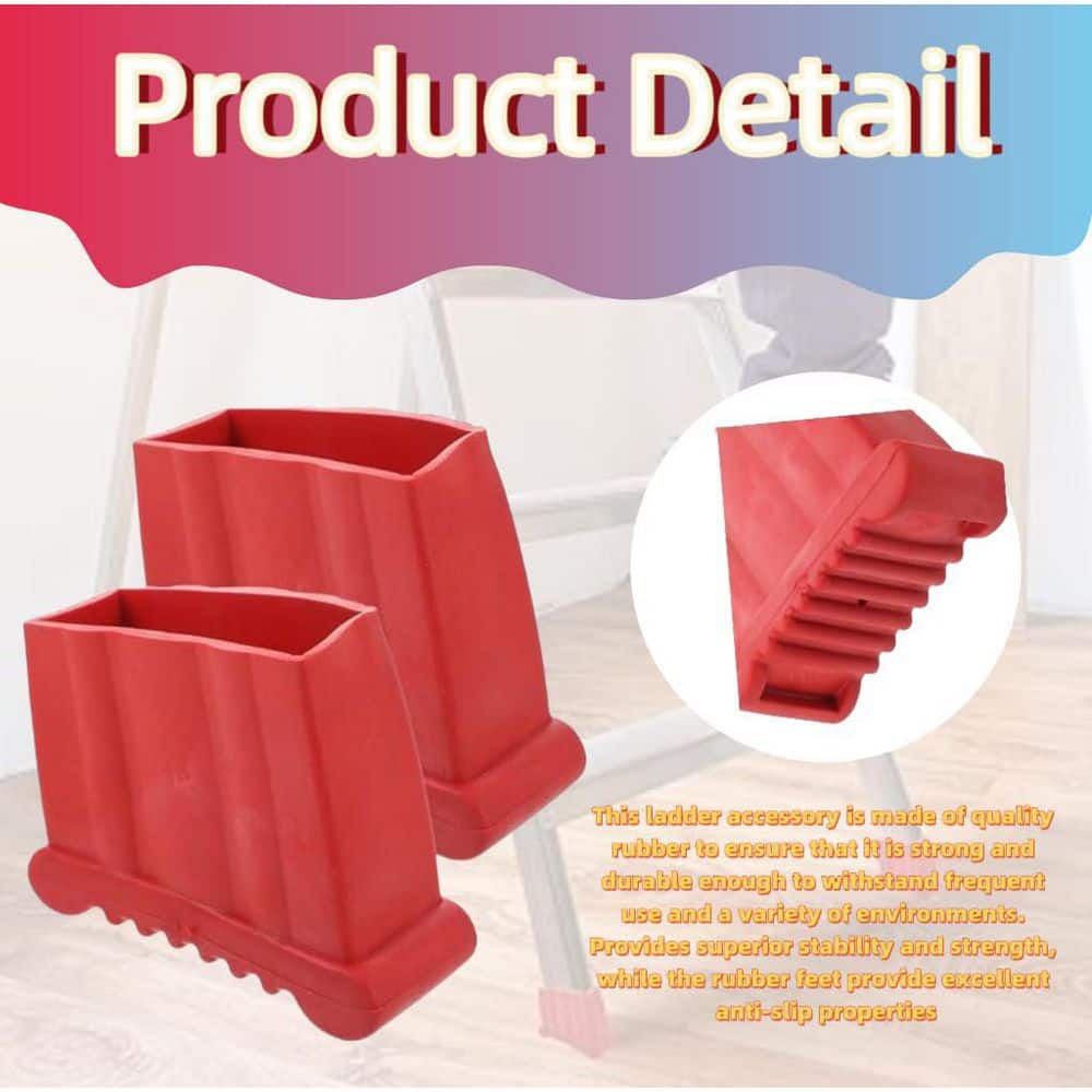 Helhom 4 Pieces Red Ladder Feet Covers, Step Ladder Rubber Feet Replacement, Anti-Slide Head Rubber, Easy to Install and Use (3)
