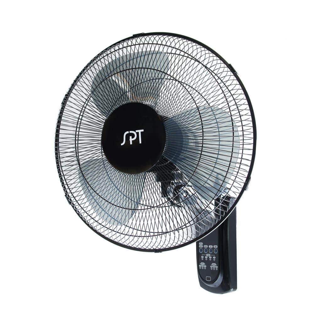 SPT 16 in. 3 Fan Speeds Wall Fan in Black with 3 Wind Modes, Timer, Oscillation and Remote Control (3)