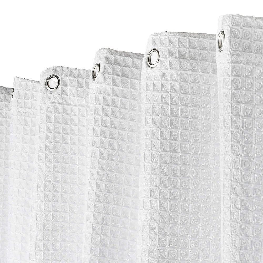 Unbranded 72 x 72 Fabric Shower Curtain Water Repellent Waffle Weave Design Decorative Bathroom White