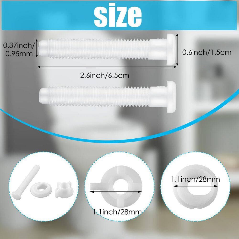 Anqtovp 2-Piece Toilet Seat Screws Replacement Kit with Plastic Nuts and Washers in White for Easy Installation (2)