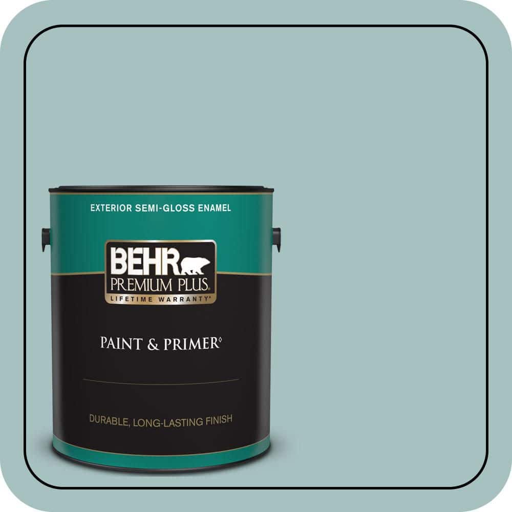 BEHR PREMIUM PLUS 1 gal. #500F-4 Swan Sea Semi-Gloss Enamel Exterior Paint & Primer
