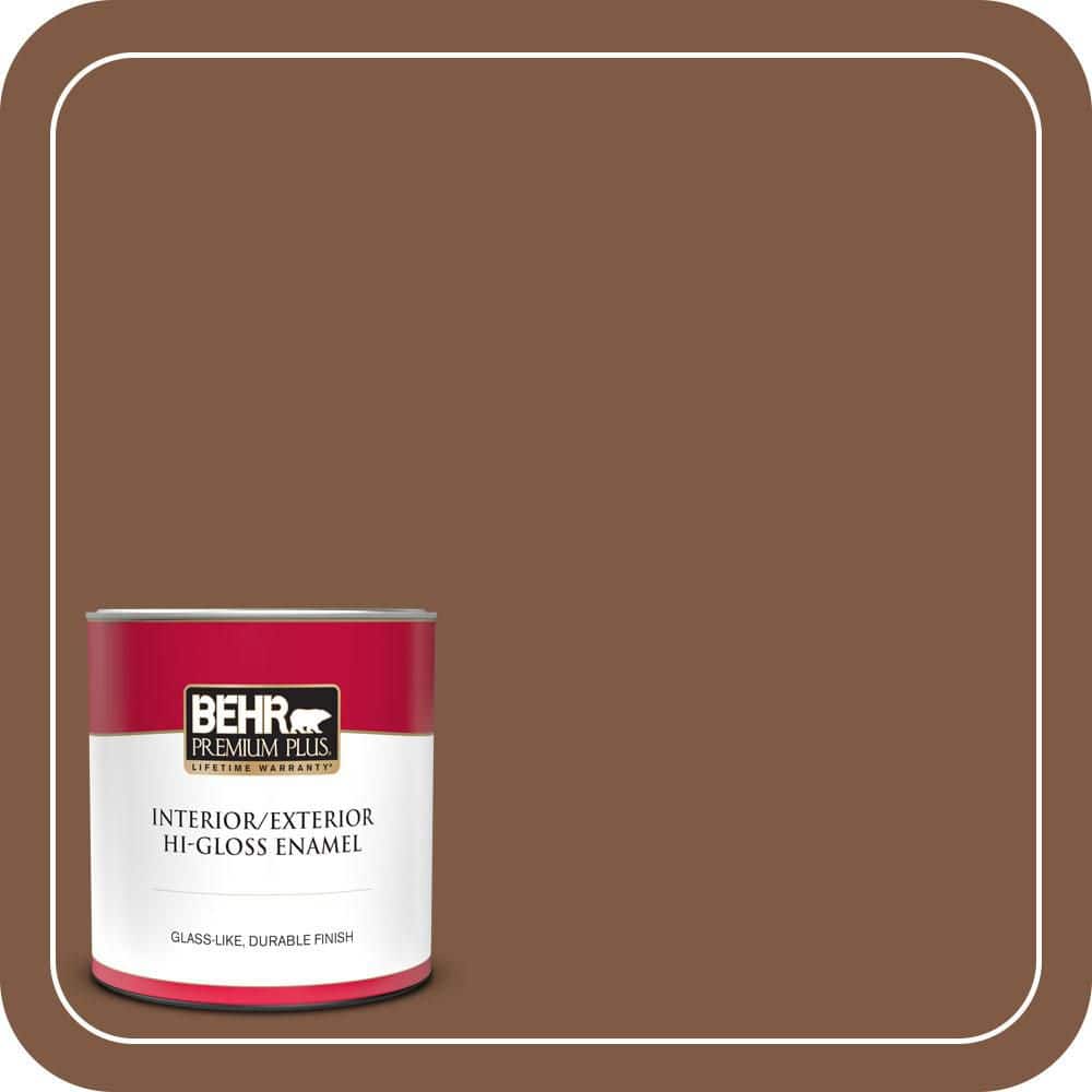 BEHR PREMIUM PLUS 1 qt. #T12-2 Stagecoach Hi-Gloss Enamel Interior/Exterior Paint & Primer (1)