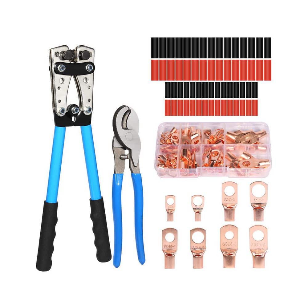Unbranded Battery Cable Crimper Tool for AWG 10 8 6 4 2 1/0 Electrical Lug Crimping with 60PCS Copper Lugs Kit