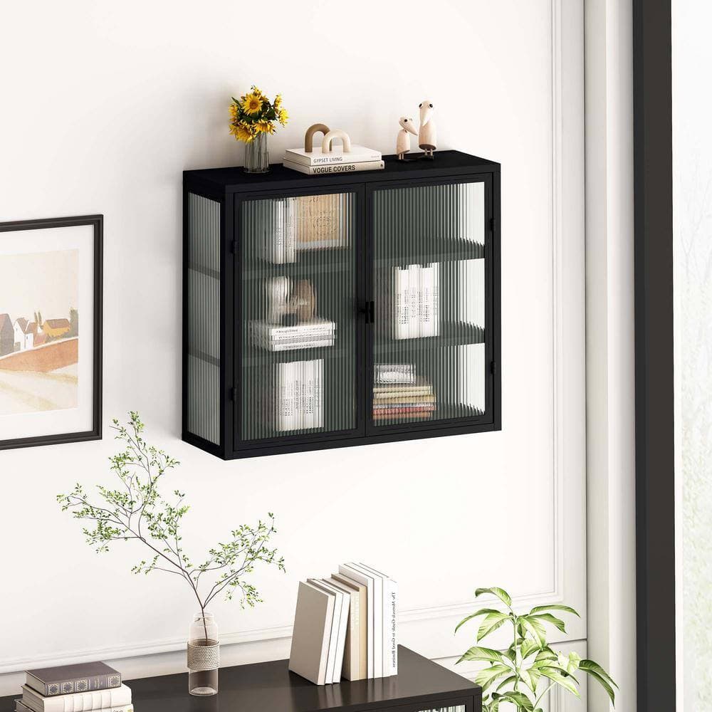 Unbranded 27.56 in. W x 9.06 in. D x 23.62 in. H Bathroom Storage Wall Cabinet With Featuring 3-tier Storage in Matte Black (2)