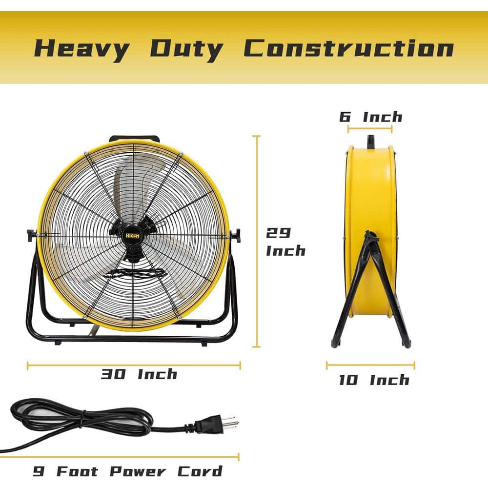Edendirect 24 in. 3 Speeds Portable High Velocity Drum Fan in Yellow with Powerful 1/3 HP Motor, Turbo Blade (2)