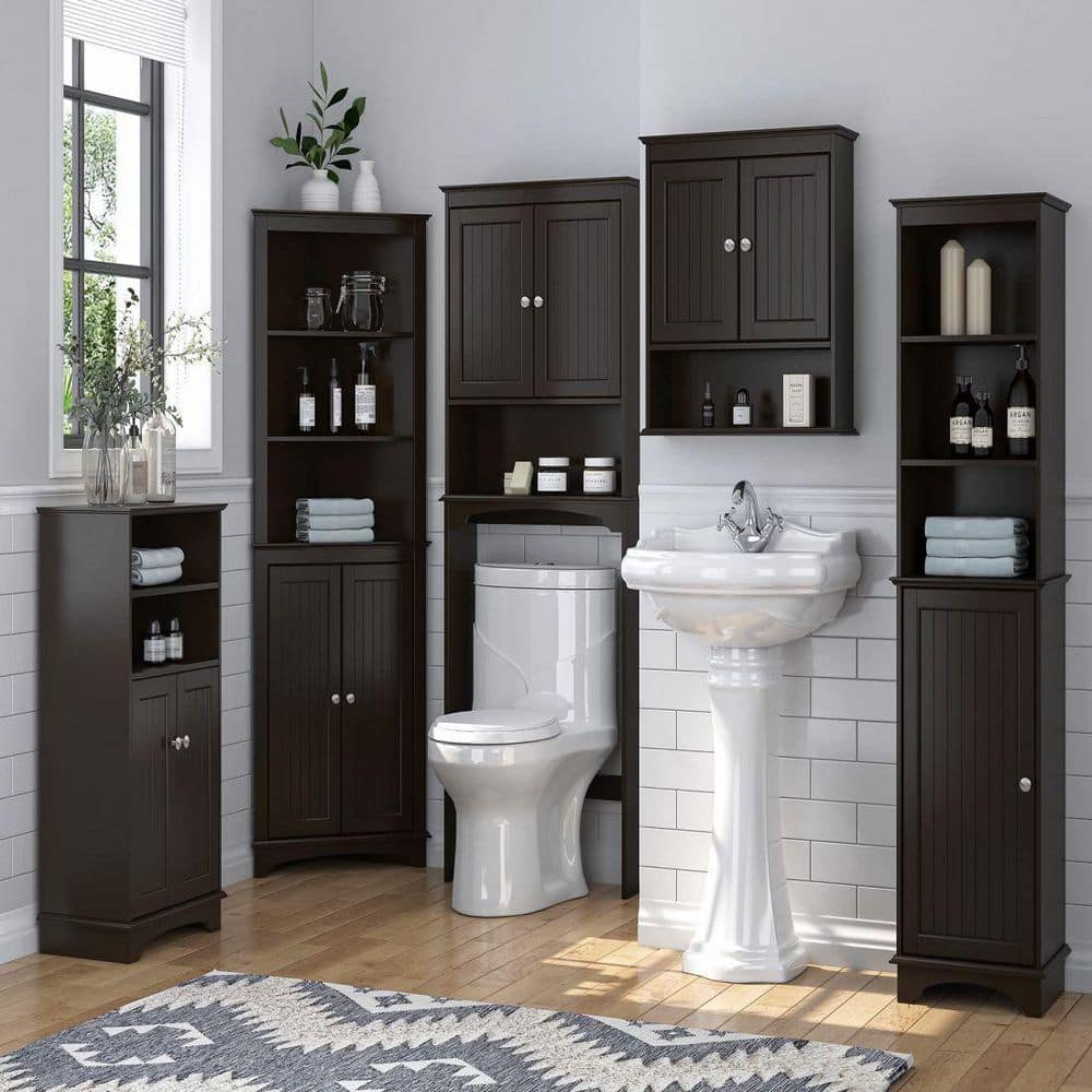 Dracelo 21.5 in. W x 7.48 in. D x 24 in. H Espresso Bathroom Cabinet with Doors Wall Cabinet (3)