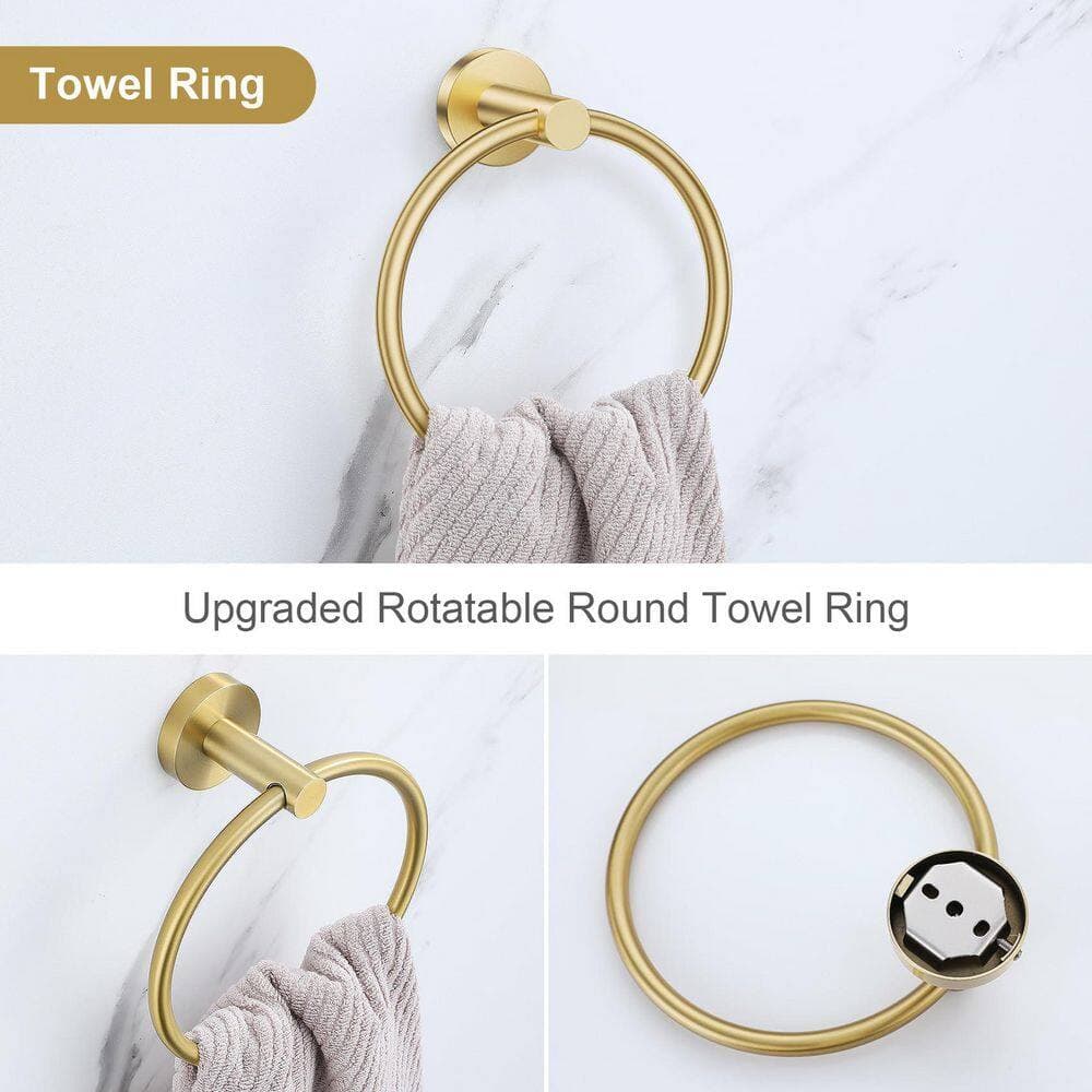 KHKFY 10-Piece Brushed Gold Stainless Steel Bathroom Hardware Set, Towel Bars, Paper Holders, Hooks, and Towel Rings (3)