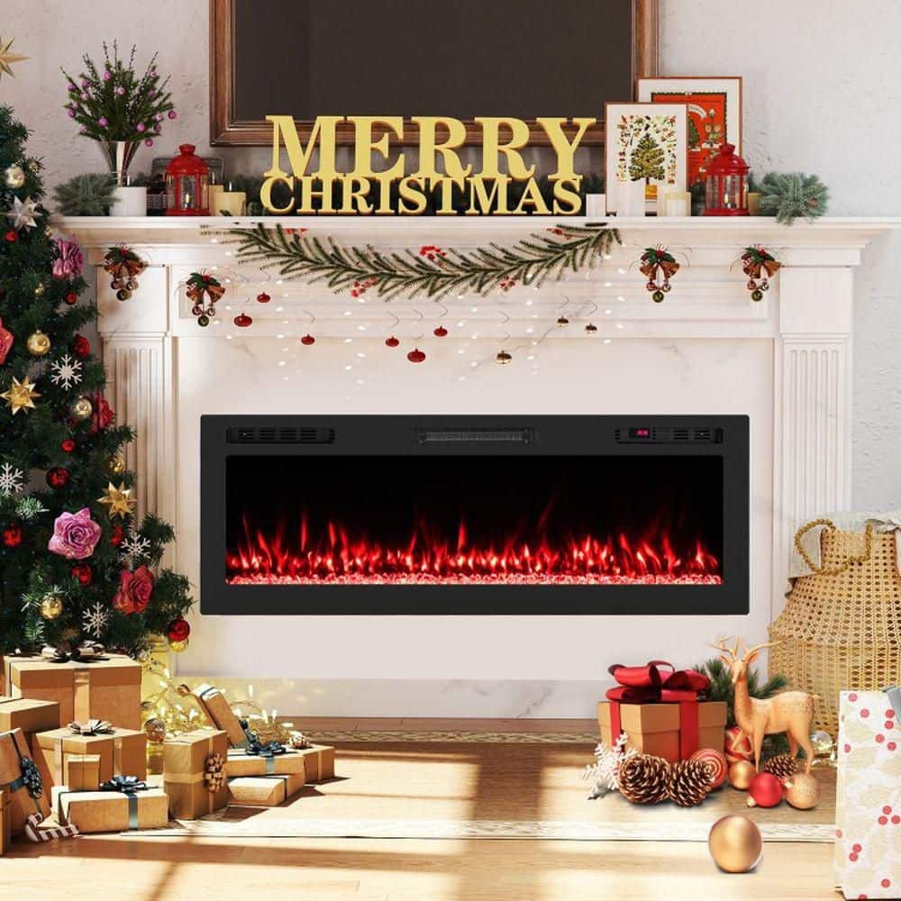 Clihome 50 in. WiFi Electric Fireplace Insert Heater Wall-Mount or Recessed 5100 BTU Smart Control (2)