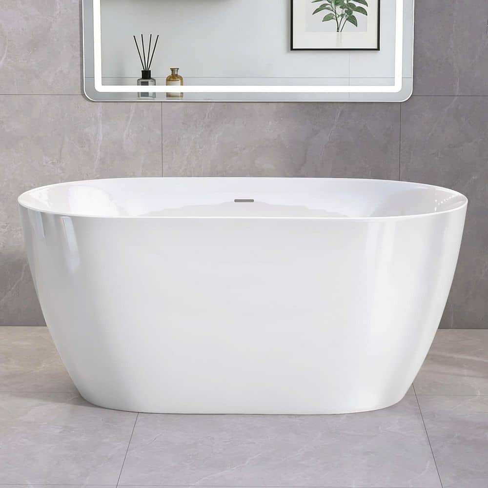 Getpro 29.5 in. Acrylic Free Standing Bath Tub Flat Bottom Soaking Tub with Center Drain Freestanding Bathtub (1)