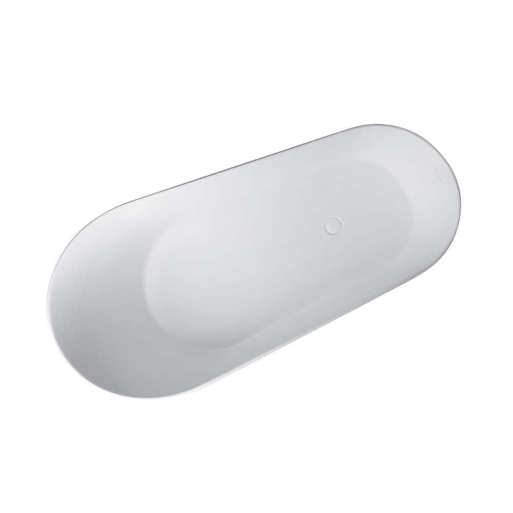 VANITYFUS 66.59 in. x 31.5 in. Solid Surface Freestanding Soaking Bathtub with Left Drain in Matte White (2)