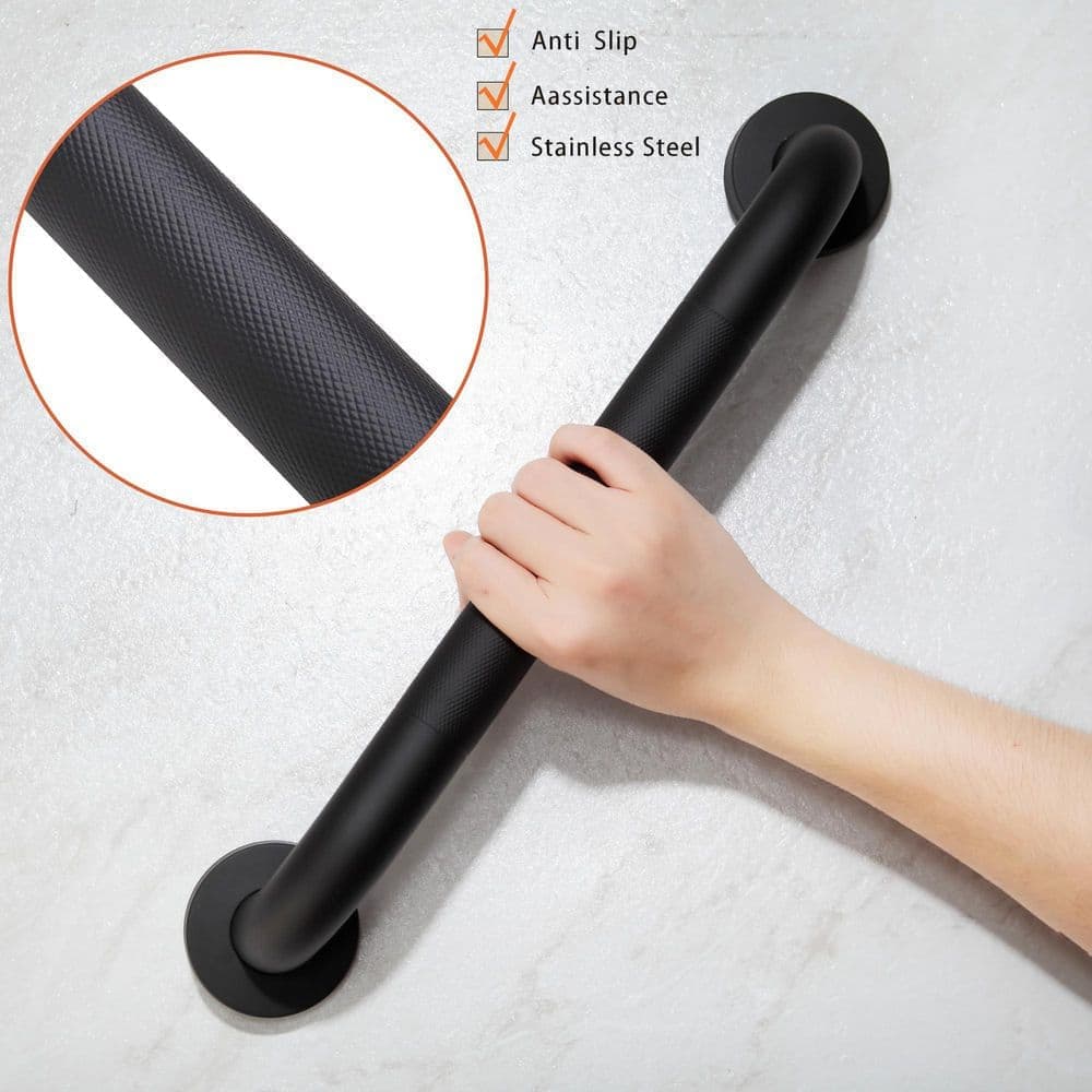 NVNOO 12 in. x 1.25 in. Dia 304-Stainless Steel Anti-Slip Shower Grab Bars for Seniors Elderly, Black (2-Pack) (3)