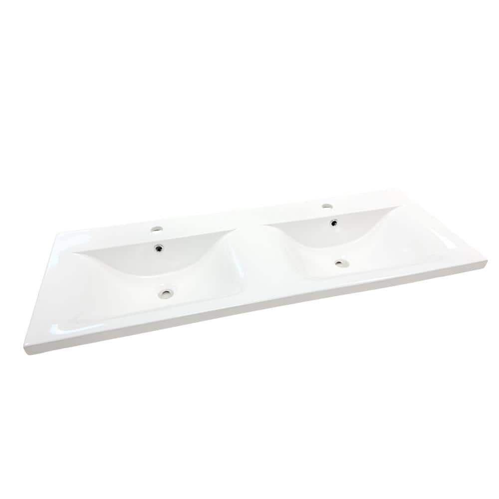 Bellaterra Home 48 in. EdgeFlow Drop-In Double Ceramic Sink Top in White with Two Faucet Holes (One per Basin) (1)
