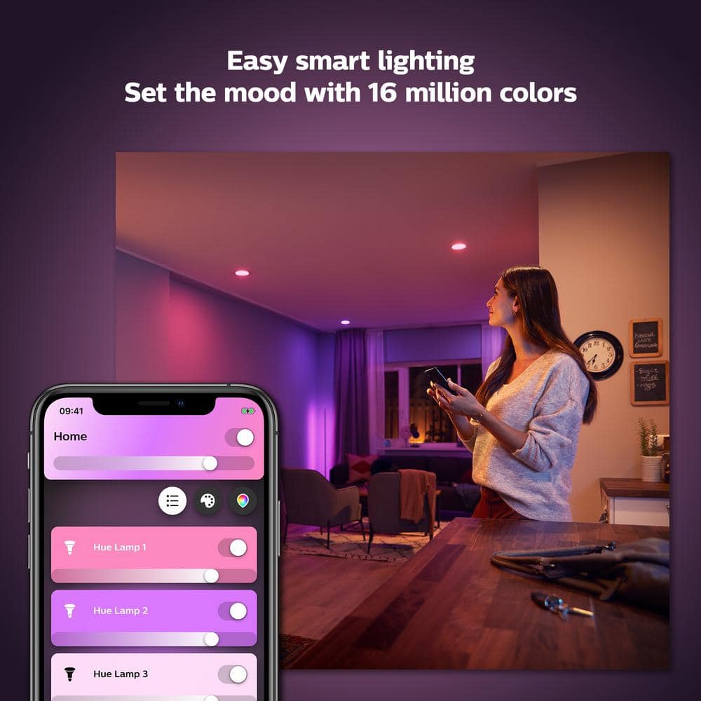 Philips Hue 85-Watt Equivalent BR30 Smart LED Color Changing Light Bulb with Bluetooth (2-Pack) (3)