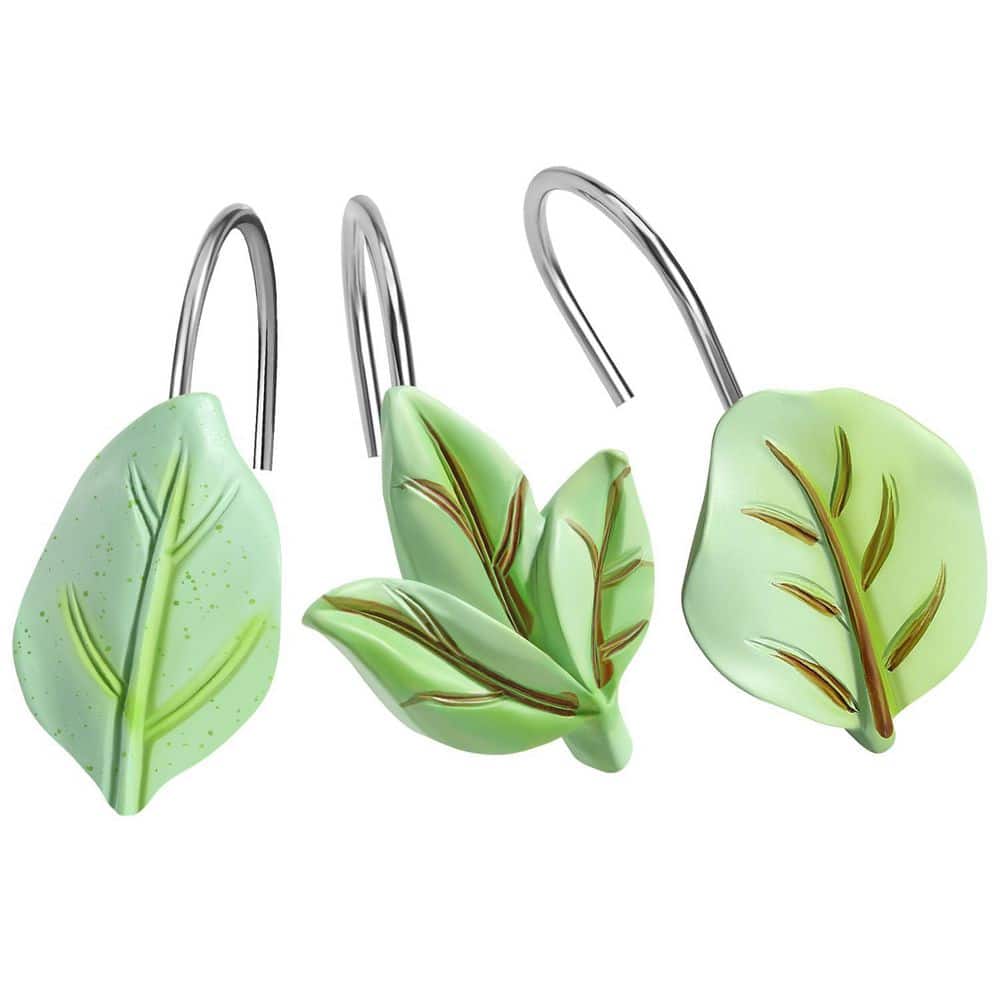 KHKFY Leaf Design Shower Curtain Hooks Set of 12 Rustproof Stainless Steel Rings 4.72 in. Bathroom Curtain Rod