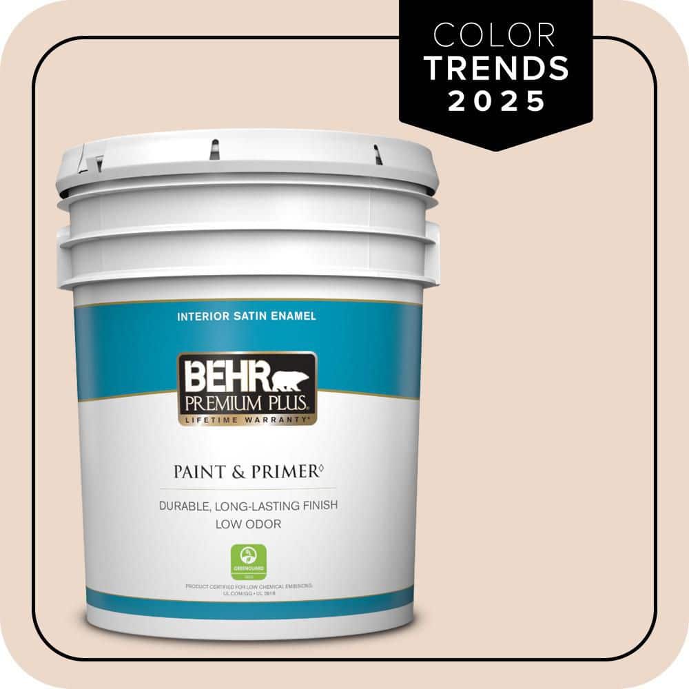 BEHR PREMIUM PLUS 5 gal. #S210-1 Nutmeg Frost Satin Enamel Low Odor Interior Paint & Primer