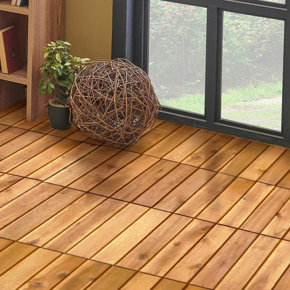 WELLFOR 1 ft. x 1 ft. Acacia Wood Deck Tile in Brown (27-Piece Per Box) (2)