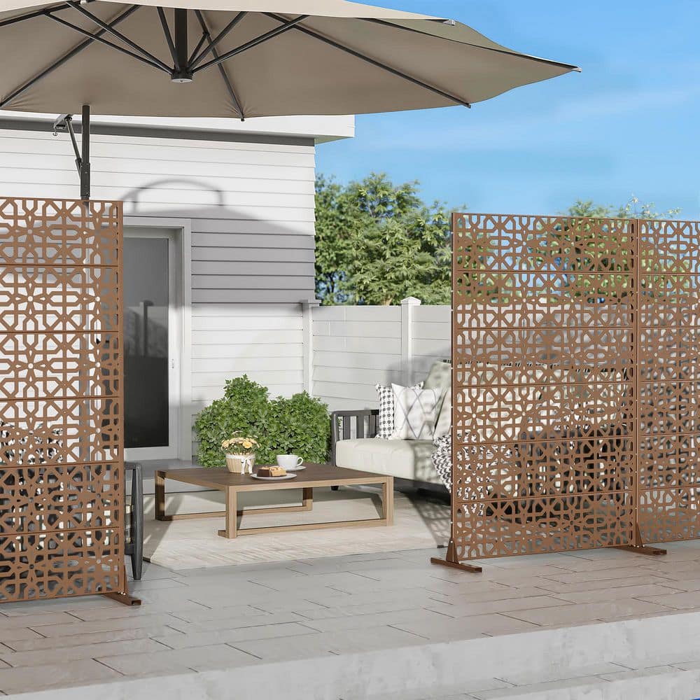 Dovelina 47 in. x 72 in. Brown Textured Metal Garden Screens Outdoor Privacy Screen (2)
