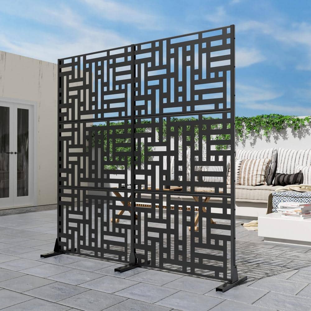 Dovelina 72 in. H x 72 in. W Wall Sculptures Outdoor Privacy Screens Garden Fence in Black (2)
